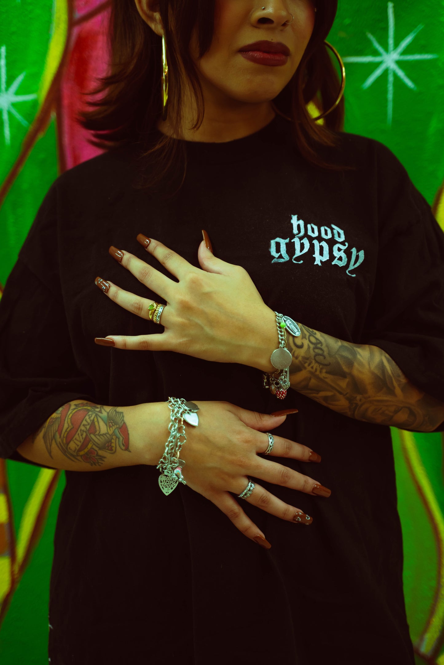 Hood Gypsy Collage Black Long T